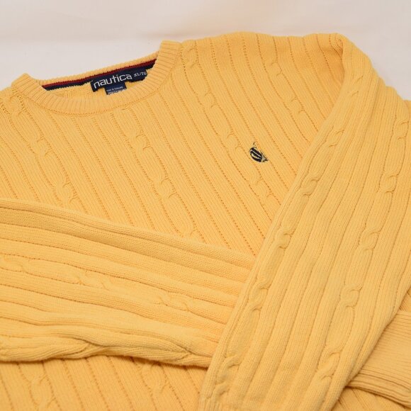 Nautical Crewneck Pullover Sweater Men XL Extra Large Cable Knit Yellow Preppy - Picture 5 of 16